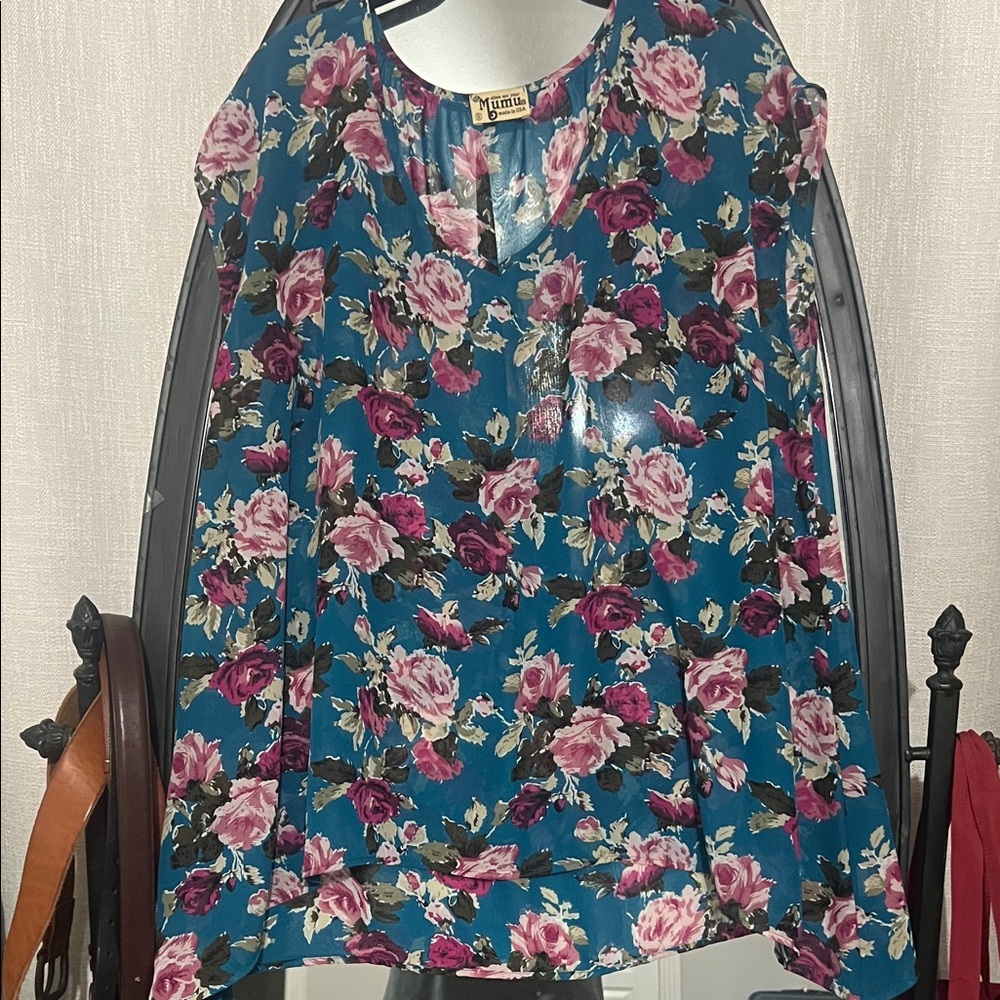Show Me Your MuMu Blue and Purple Floral Blouse